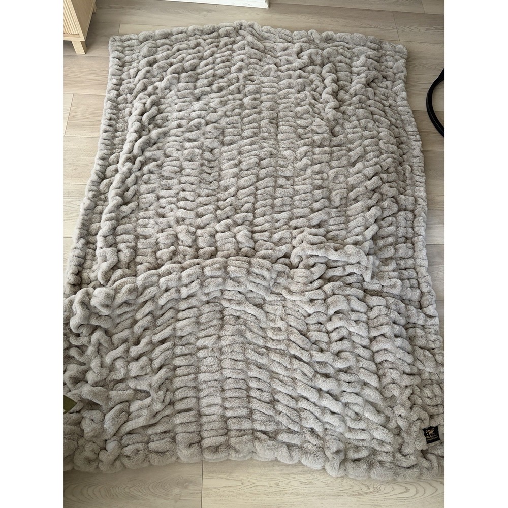 Minky Couture Hugs Brown Taupe Designer Blanket GRANDE Size 60x84"